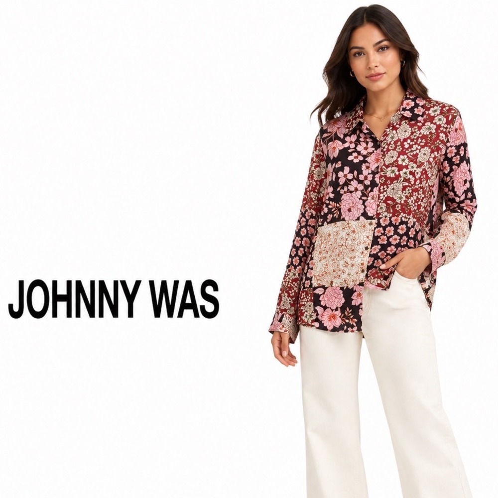 JOHNNY WAS Cotton‎ Floral Print Long Sleeve Shirt